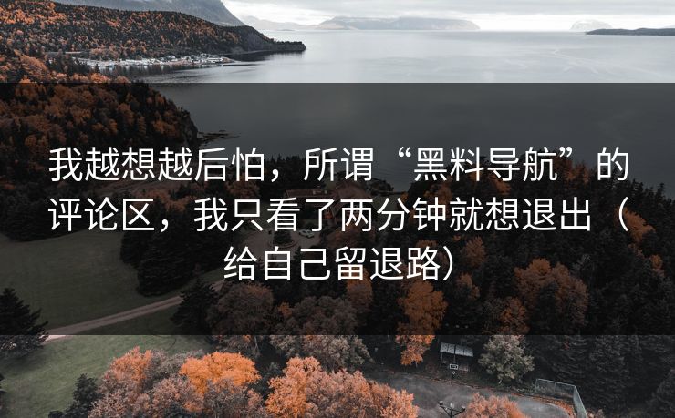 我越想越后怕，所谓“黑料导航”的评论区，我只看了两分钟就想退出（给自己留退路）