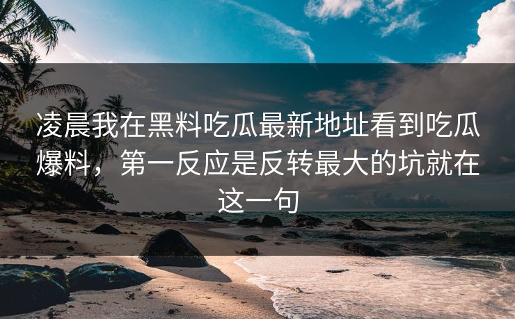 凌晨我在黑料吃瓜最新地址看到吃瓜爆料，第一反应是反转最大的坑就在这一句